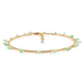 InfinityGemsArt Emerald Ankle Bracelets for Women Beaded Charm May Birthstone 14k Gold Plated Jewelry 9” +1.5” inch Adjustable Link Chain, Anklets For Women