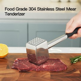 Meat Tenderizer, 304 Stainless Steel Meat Hammer, Heavy Duty Kitchen Meat Mallet,Four-sided Meat Tenderizer Tool, Meat Pounder for Tenderizing Steak, Beef, Chicken, Nut (1.31lb)