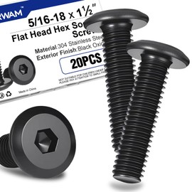 20 Pcs 5/16"-18 x 1-1/2" Flat Head Socket Cap Screws Bolts, 304 Stainless Steel, Black Zinc Plated Finish, Fully Machine Thread with Hex Key