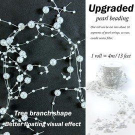 Chuxin 4m Pearl String, Artificial Floating Beads for Centerpieces Vases, Crafts Faux Pearls Roll Strand for Candle Centerpieces, Vase Filler, Garland, Wedding, Party, Christmas Tree Decoration