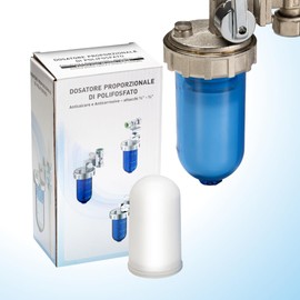 WK Rotating Polyphosphate Dispenser with Bypass, Connections 1/2 Inch, Transparent Shatterproof Pot, Limescale and Corrosion Protection for Sanitary and Sanitary Systems