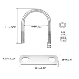 sourcing map Round U-Bolts, 4 Sets 59mm(2.32") Inner Width 91mm Length M10 304 Stainless Steel U Clamp Bolt with Nuts and Plates, for Boat Trailer