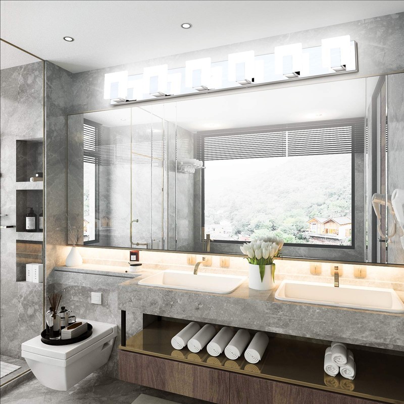 Aipsun 6 Lights Modern LED Bathroom Vanity Light Acrylic Stainless
