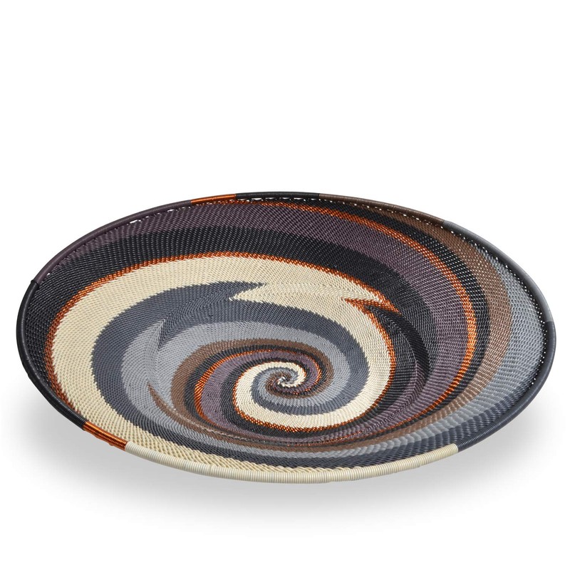 Fair Trade Zulu Telephone Wire 12-inch Platter Basket, Gray Mist