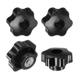 M METERXITY 4-Pack 6 Star Knobs, M10 Female Thread 48mm Hexagon Head Through Hole Clamping Grip Handles for Machinery/Electronic/Woodworking, Steel Screw-On Threaded Knob [Black]