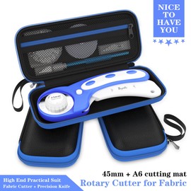 Rotary Cutter for Fabric, 45mm Fabric Cutter Fabric Scissors, A6 Cutting Mat, Storage Boxes, Precision Knives, Ruler, Spare Blades, Sewing Supplies and Quilting Cloth Circle Cutter Set