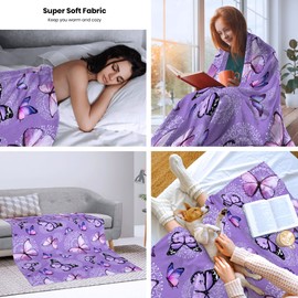 Butterfly Blanket Purple Butterflies Throw Blanket Ultra Soft Flannel Beautiful Butterfly Blanket Gifts for Adults Kids 60"x50"
