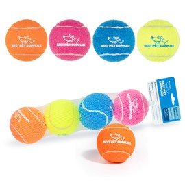 Best Pet Supplies Squeaky Tennis Toys for Dogs, 4-Pack, Heavy-Duty Interactive Pet Toys for Throwing and Fetching, Supports Exercise and Natural Behavior Training, Durable - Large