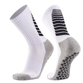 Dress Cici Cushioned Grip Football Socks for Men, Non Slip Grippy Socks for Soccer, Running, Hiking (3 Pack: Black+White+Blue)