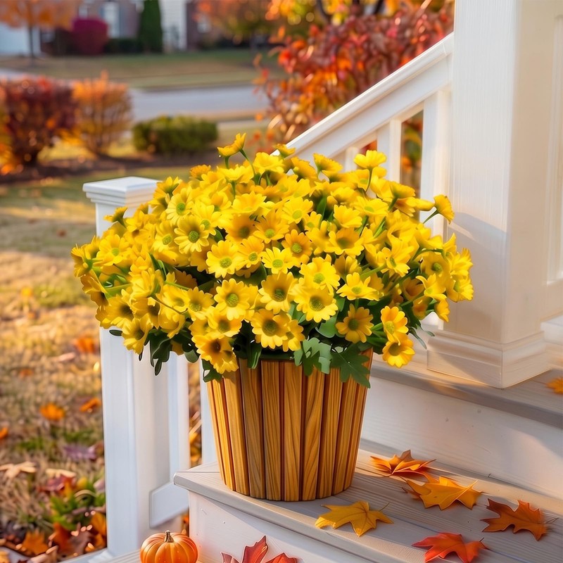 Daisy Artificial Flowers for Outdoors,Yellow Artificial Mums (6, yellow)