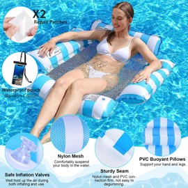 Swimming Pool Float Hammock Inflatable Water Hammock 4 in 1 Floating Lounge Chair Bed Raft Drifter Recliner Summer Beach Party Pool Toys for Adults Kids