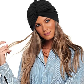 Women Ladies Swimming Cap Elastic Ear Protection Swim Cap Pool Surfing Bathing Shower Cap Water Sports Hat Sleep Cap Fabric Knotted Turban Hat Non-Waterproof Swim Cap for Long Short Hair