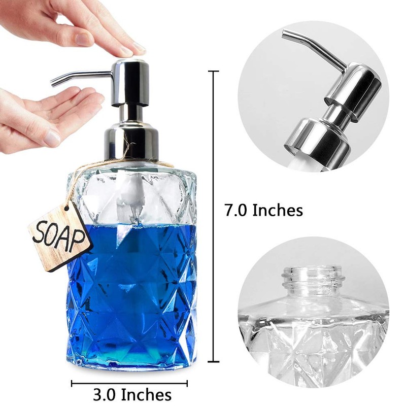 JASAI Diamond Design 12 Oz Glass Soap Dispenser, Kitchen soap