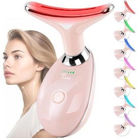 Facial Massager Red-Light-Therapy-for-Face and Neck, Face 𝖲 culpting Wand with 7 Color (Bright Pink)