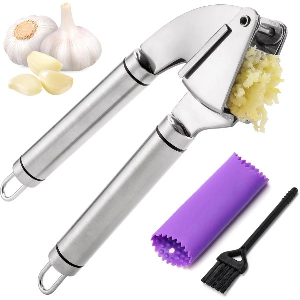 BURLIHOME Garlic Press Mincer, 304 Stainless Steel Garlic Press with