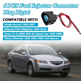 6 PCS Fuel Injector Connector Plug Pigtail Wiring Compatible With Honda Accord Odyssey Pilot,Acura TL CL MDX NSX RL Saturn Vue 6,Chevy Silverado 3500,Replace for 89046626A FJ339