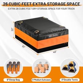 [High Visibility] Waterproof Truck Bed Bag with Orange Safety Trim, 26 CuFt Heavy Duty Cargo Carrier for Pickup Truck, Weatherproof Storage Bag for Camping & Road Trips