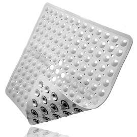 Non-Slip Shower Mat, 48 x 48 cm Shower Mat, Non-Slip Mat with Suction Cups, Massage Shower Mat, Non-Slip Shower Mat, PVC Shower Mat, Non-Slip, Machine Washable, Square (Grey)