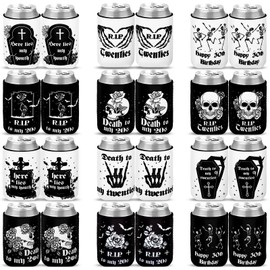 Umigy 24 Pcs Gothic 30th Birthday Can Sleeves Death to My 20s Party Decoration RIP to My 20s Birthday Party Supplies RIP Cheer Coolers Funeral for My Youth Birthday Decorations for Women Wife Gift