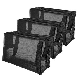 Visxcnu Pack of 3 Mini Toiletry Bag with Zip, Travel Beauty Net, Waterproof, Small Storage Bag, Small Cosmetic Bag, Make Up Bag, Mini Mesh Cosmetic Bags, Portable, black