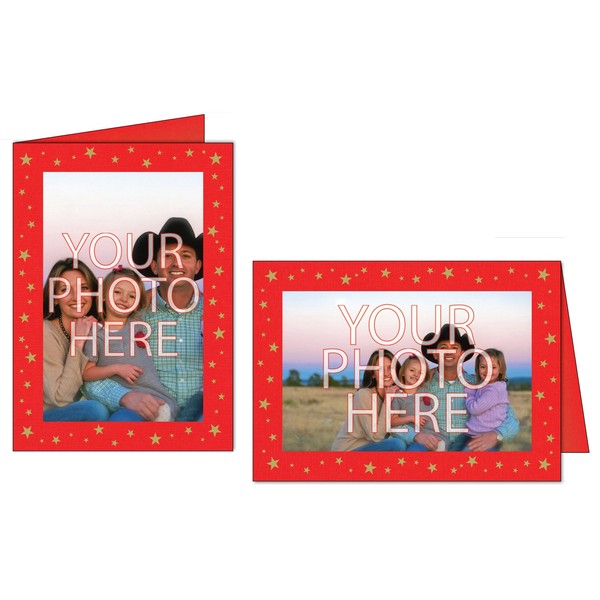 Photographer's Edge, Photo Insert Card, Premium Red Linen, Gold Star Foil Border, Set of 10 for 4x6 Photos