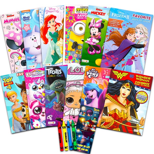 12 Coloring Books for Girls Ages 4-8 - 12 Assorted Coloring Pages for Kids Featuring Toy Story, Minions, Trolls, Despicable Me | Coloring Books, Stickers, More (No Duplicates)