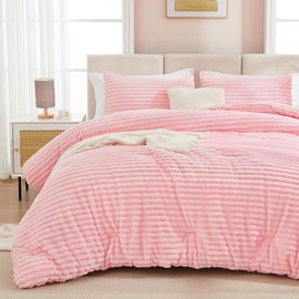 Andency Pink Fleece King Comforter Set, 3 Pieces Comforter for King Size Bed, Soft Warm Fluffy Fuzzy Luxury Plush Bedding Comforter Set for Winter (1 Comforter & 2 Pillowcases)