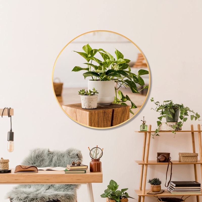 CONGUILIAO Circle Mirror Gold 28 Inch Round Wall Mounted Mirror,