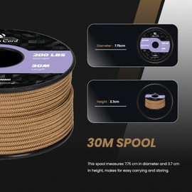 Abma Cord Paracord 2 mm 30 m Nylon Cord 3 Core Rope Type I Cord for Crafts, Camping, Outdoor - Max. 90 kg (200 lbs) - Brown