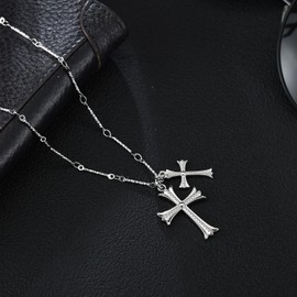Apexillio Cross Necklace Faith Pendant 14K Plated Dainty Chain (Style 4 Double Cross Silver, 16+2 Inches)