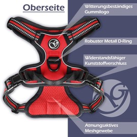 Dog Harness for Small and Large Dogs, Chest Harness, Padded and Reflective, Adjustable and Breathable, Dog Harness - Size XL, Red