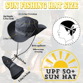 Taeku Sun Hat, Unisex Wide Brim Bucket Hat Sun Protection Cap Breathable Boonie Hat for Fishing Hiking Gardening Safari (Grey)