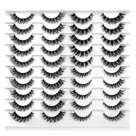 Pooplunch Pestañas Postizas, 20 Pares, Pestañas Naturales De Tira, Cortas, Estilo Ojo De Gato, Volumen, Efecto Desfilado, Extensiones De Pestañas Postizas Con Banda Transparente, Pestañas De Visón Sin