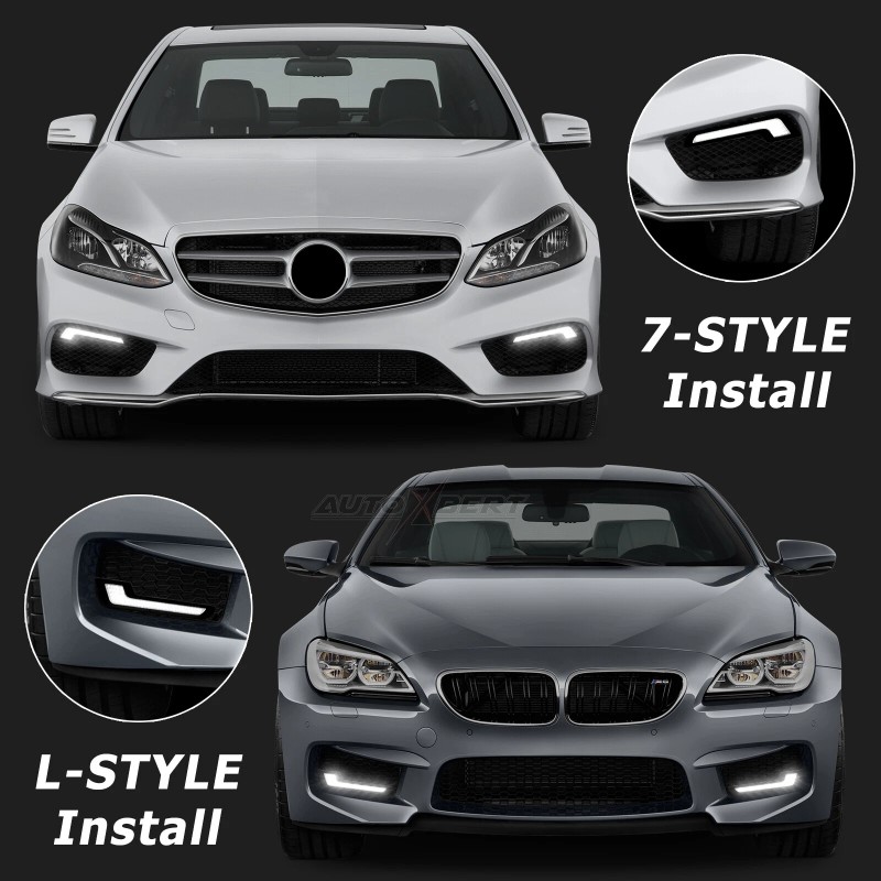 AUTOXBERT 2x Daytime Running Light LED White Light L-Shape Strip