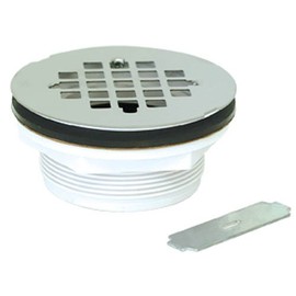 EZ-FLO 15308 PVC Stainless No-Caulk Replacement Drain Strainer/Stopper for Shower Bathtub with Wrench, 2-Inch Grid