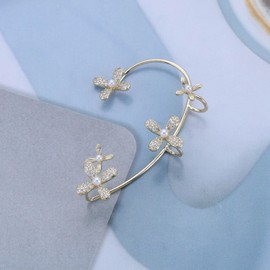 IRCOMULTI Sparkly Crystal Flower Ear Wrap Earring Gold Rhienstone No Piercing Wrap Earring Crystal Cuff Wrap Earring Cz Flower Crawler Wrap Earring Left Ear Cuff Earring Jewelry for Women
