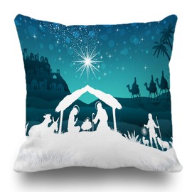Batmerry Merry Christmas Theme Decorative Pillow Covers 18 x 18 inch,Nativity Scene Family Oriental Gradient Christmas Star Double Sided Throw Pillow Covers Sofa Cushion Cover Lumbar Pillowcase