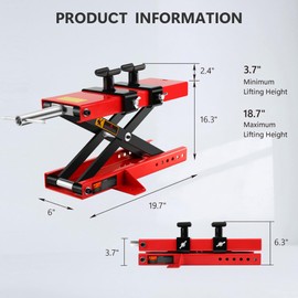 Motorcycle Scissor Lift Jack 1100LBS, Heavy Duty Bike Lift with Safety Lock Pin & Non-Slip Saddle, 3.7"-18.7" Lift Range for Cruisers, ATVs, Dirt Bikes - Compact & Stable Garage Repair Tool