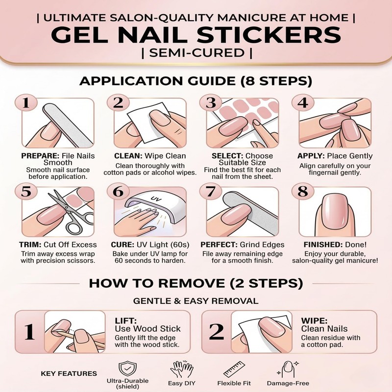 Semi Cured Gel Nail Strips, Snag-Free Tapered Edge Gel Nail