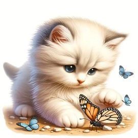 Cute Cat and Butterfly PVC Vinyl Car Decals Stickers Waterproof Self-Adhesive Decals for Cars, Laptops, Trucks, Motorcycles Wall Window Luggage Scratch Cover Door Decor Sticker