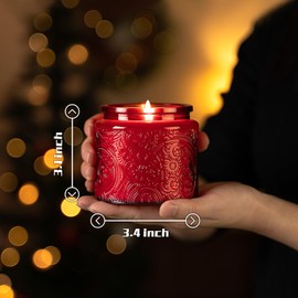 9-Pack 10 oz Sun Moon Star Embossed Glass Candle Jars with Mirror Lids and Labels - Unique Candle Containers with Lids for Candle Making-Red
