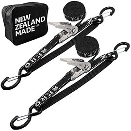 Stainless Boat Tie Down Straps to Trailer | Boat Transom Tie Down Straps Made in New Zealand with Superior Strength of 2,400lbs UV Treated | 1" x 4’ Heavy Duty Ratchet Boat Straps Trailer Tie Down