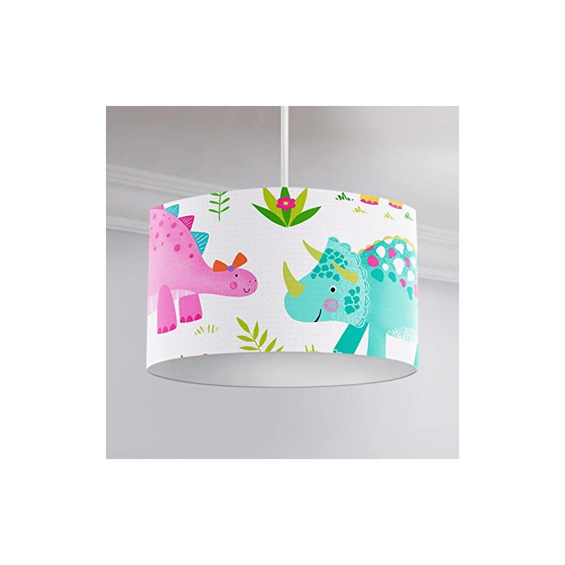 Happy Linen Company Girls Daisy Dino Dinosaur Pink Cylinder Ceiling