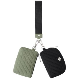 Telena Mini Zip Around Wristlet Wallets for Women Coin Purse Wristlet Keychain Dual Pouch Wallet Green Black