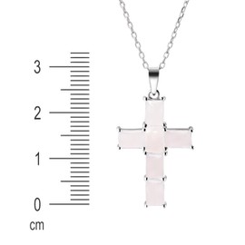 Franki Baker Sterling Silver Rose Quartz Crystal Cross Pendant Necklace, 50+5cm Length