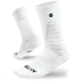 3 Pairs Nxtrnd Crew Socks for Men & Boys, Padded Basketball & Football Socks (White, L/XL)