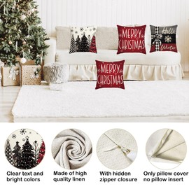 PPGGOPP Christmas Cushion Cover, 45 x 45.2 Pieces, Red Christmas Cushion Covers, Christmas Element Styles Pattern, Decorative for Decoration, Christmas, Sofa, Bedroom, Couch Cushion Cover (B)