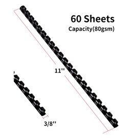 MAKEASY 100 Pack 19-Ring Letter Size Comb Binding Spines for LTR, Plastic Binding Combs, 3/8 Inch Diameter, 60 Sheet Capacity, Black Binding Combs