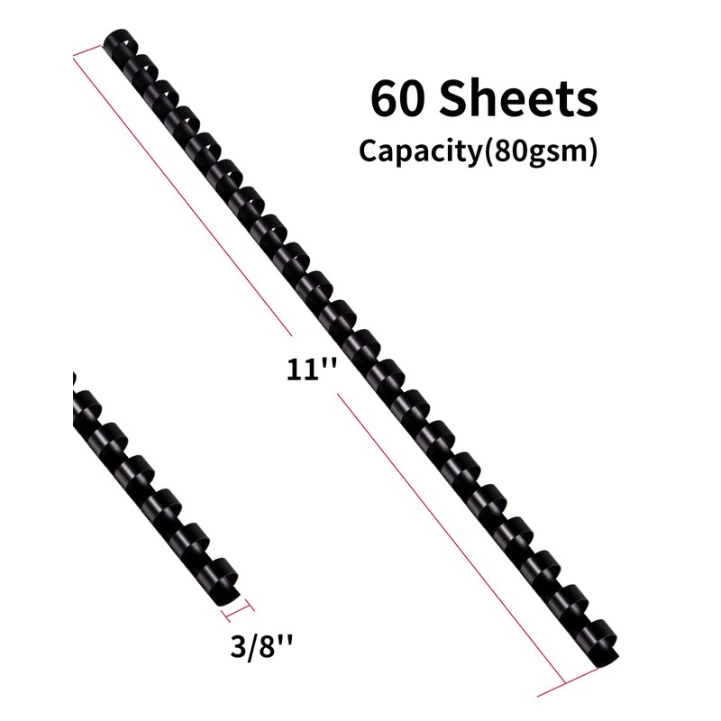 MAKEASY 100 Pack 19-Ring Letter Size Comb Binding Spines for