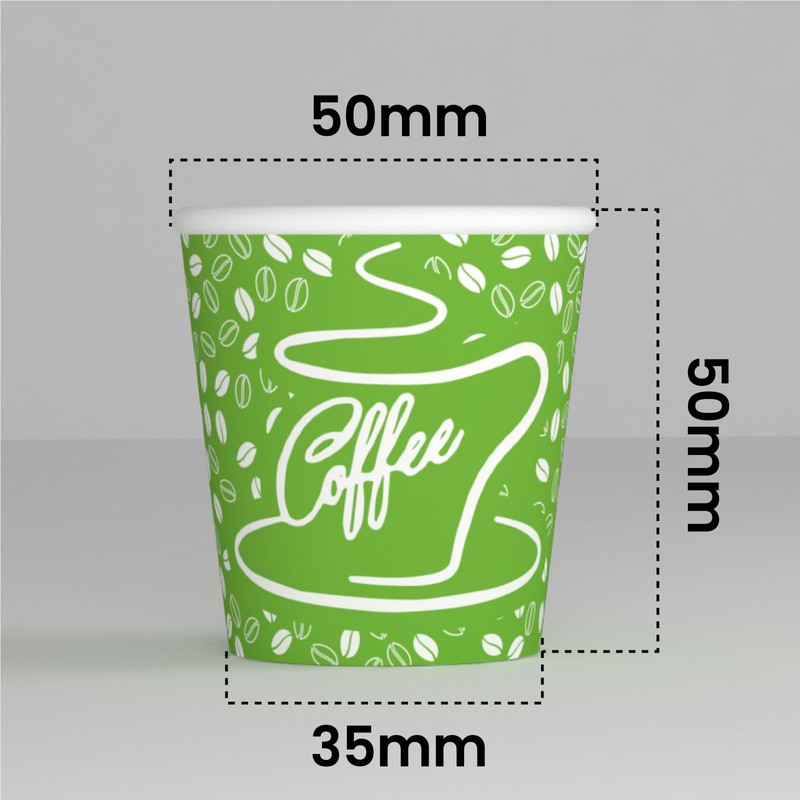200 Paper Coffee Cups 65ml Green Mix Eco Friendly Biodegradable